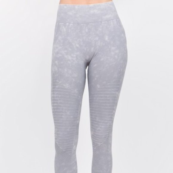 Yelete Pants - Vintage Wash Moto Detailed Seamless Tights